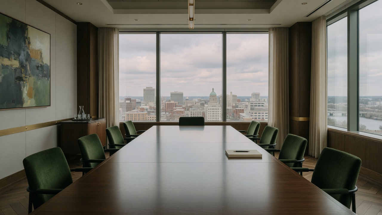 Boardroom prepared for financial review